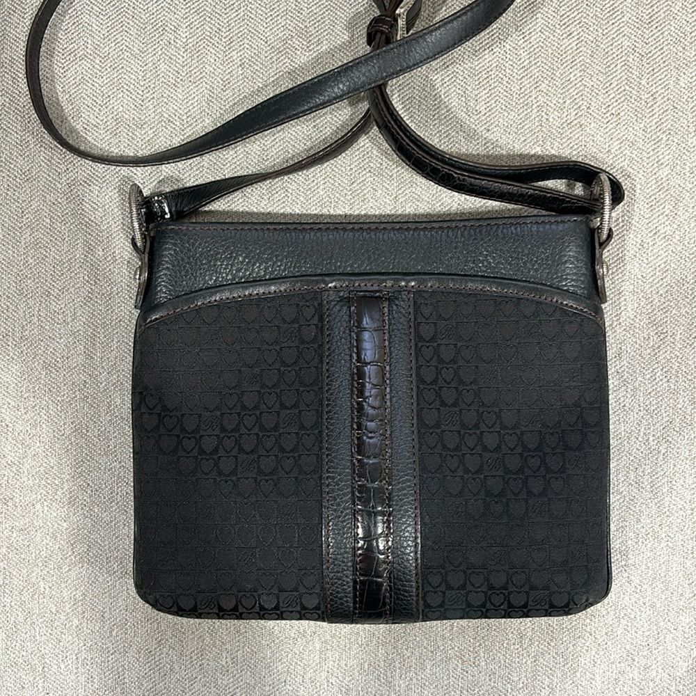Brighton JOCELYN Heart Logo Crossbody Bag Croc Embossed Leather Jacquard Fabric